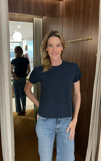 Leigh Vintage Cotton O Neck Tee Navy