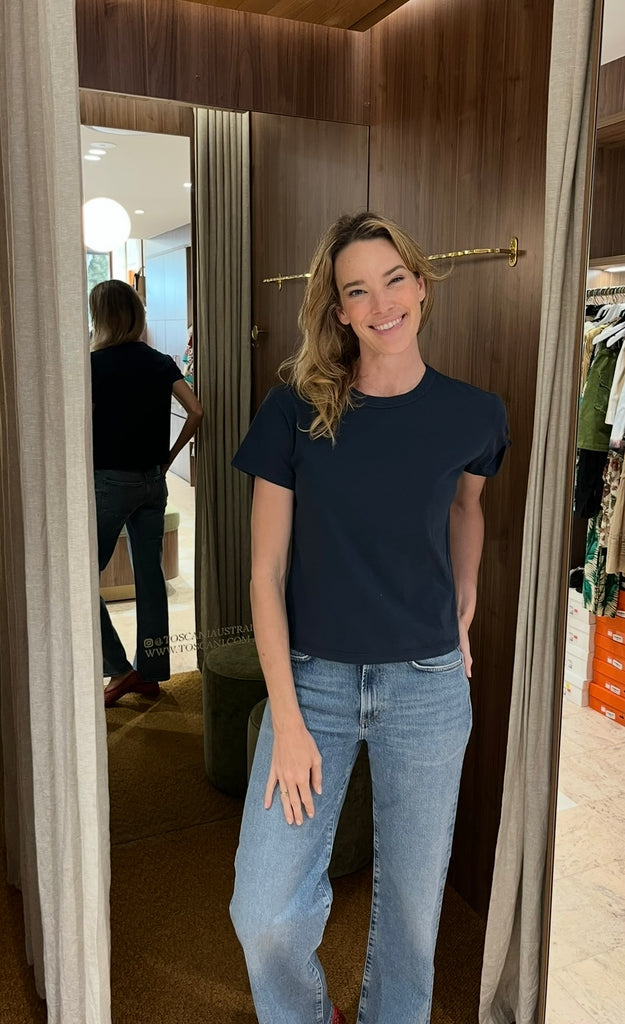 Leigh Vintage Cotton O Neck Tee Navy