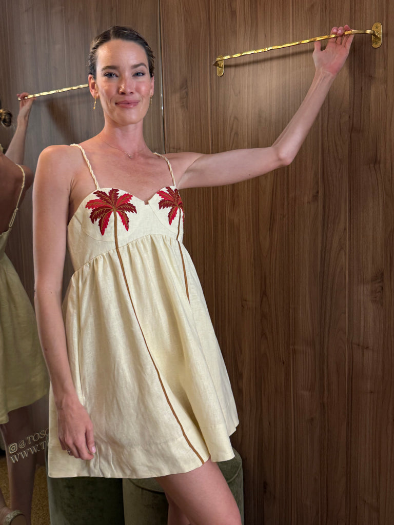 Coconut Tree Embroidered Mini Dress