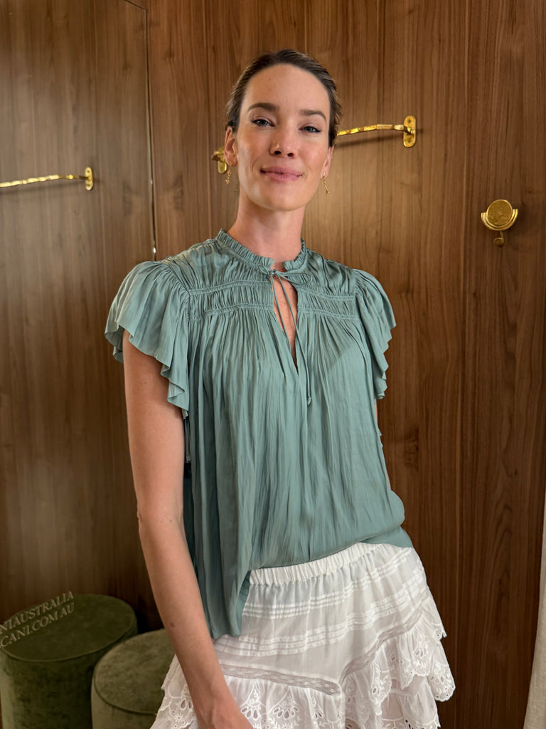 Agosta Flutter Sleeve Top in Sea Glass
