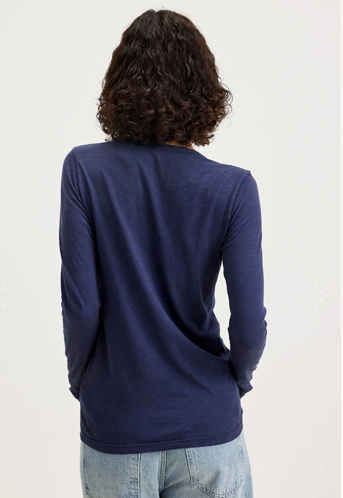Velvet Originals Blaire V Neck Long Sleeve Tee Navy