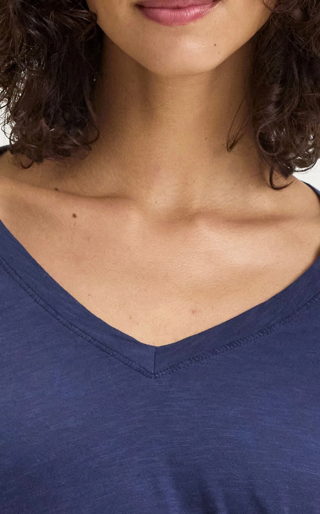 Velvet Originals Blaire V Neck Long Sleeve Tee Navy