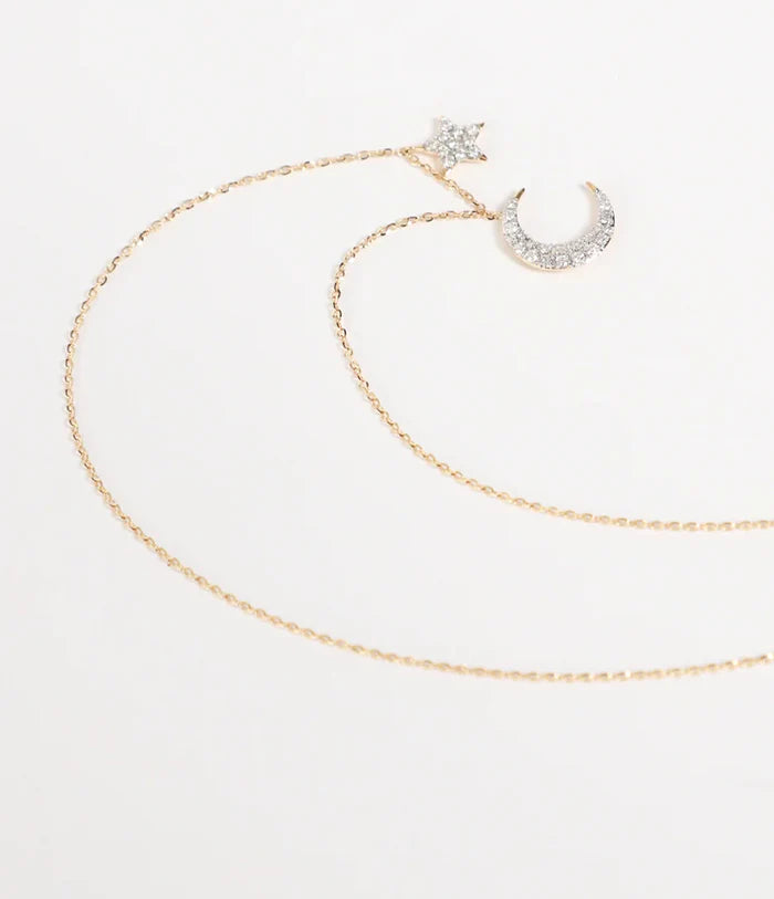 Asteria One Only Moon & Star Necklace Yellow Gold