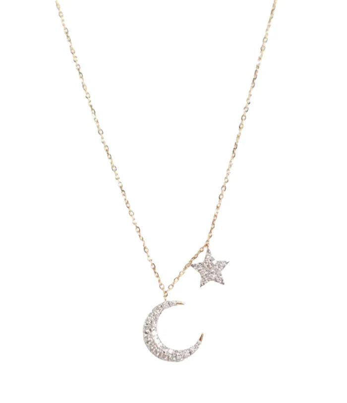 Asteria One Only Moon & Star Necklace Yellow Gold