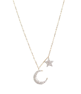 Asteria One Only Moon & Star Necklace Yellow Gold