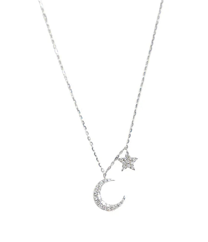 Asteria One Only Moon & Star Necklace White Gold