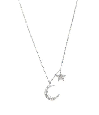 Asteria One Only Moon & Star Necklace White Gold