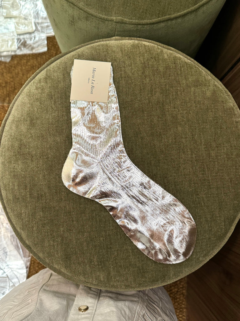 Metallic Ribbed Socks Silver