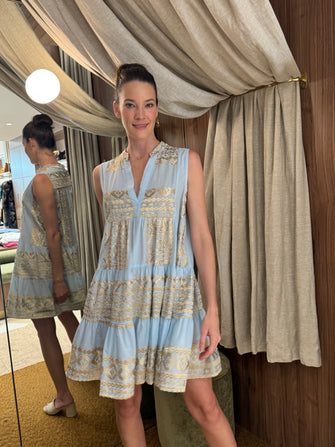 Short Sleeveless Embroidered Dress Ciel Gold