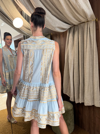Short Sleeveless Embroidered Dress Ciel Gold