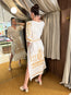Long Feather Embroidered Dress White Gold