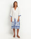 Feather Embroidered Midi Dress White Blue