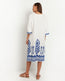 Feather Embroidered Midi Dress White Blue