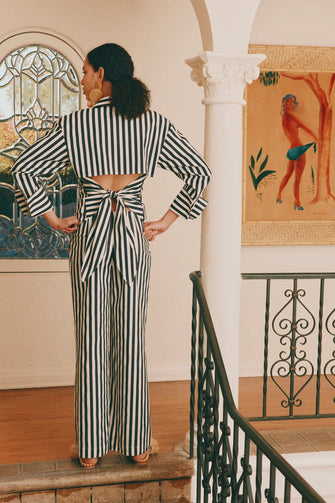 Loch Poplin Button Up Black White Stripe