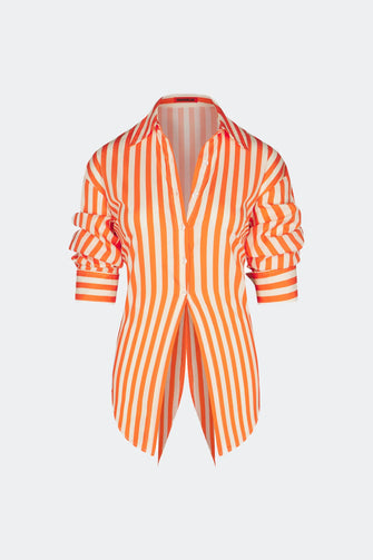 Loch Poplin Button Up Coral Cabana Stripe