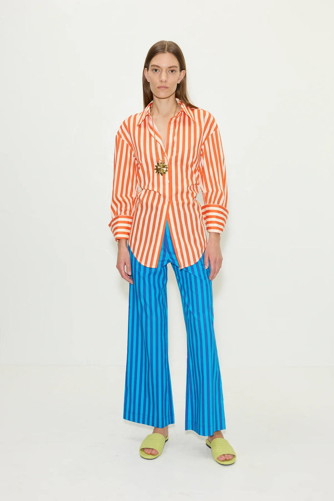 Loch Poplin Button Up Coral Cabana Stripe