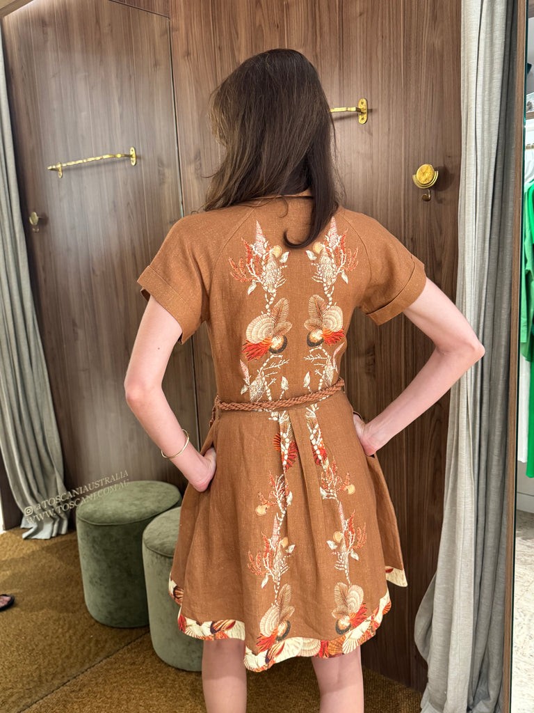 Aguay Short Shirt Dress with Pleats Brown