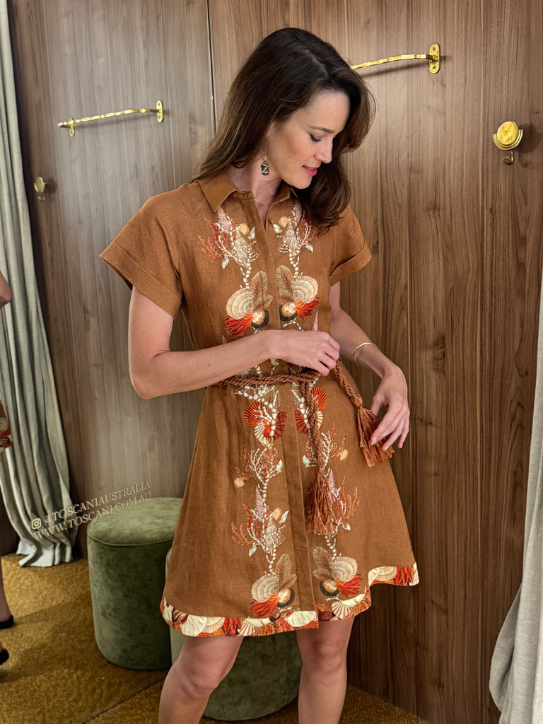 Aguay Short Shirt Dress with Pleats Brown