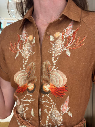 Aguay Short Shirt Dress with Pleats Brown