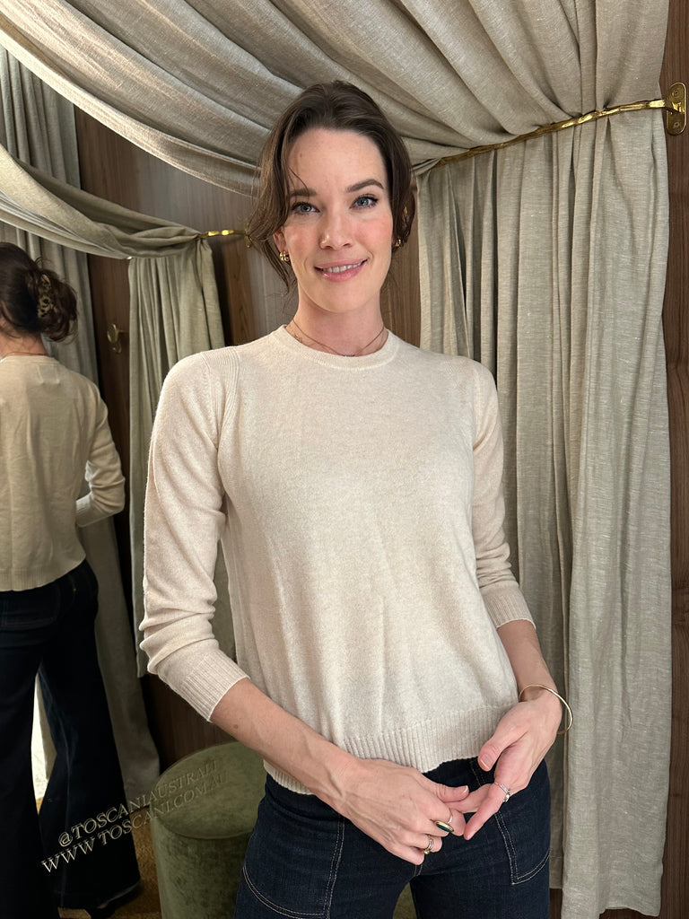 Split Hem Crew Sweater Oatmeal