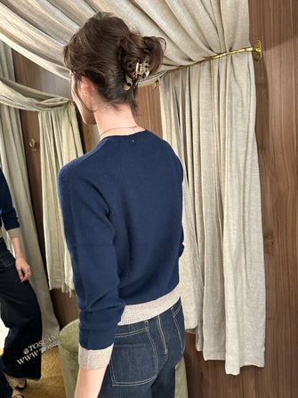 Contrast Crew Sweater Navy Beige