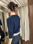 Contrast Crew Sweater Navy Beige