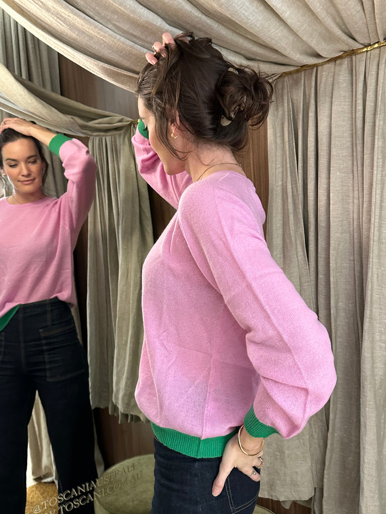 Contrast Crew Sweater Pink