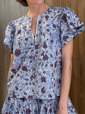 Perline Short Sleeve Cotton Blouse Gardenia