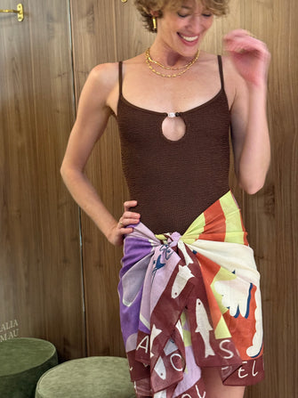 Mia Beaded Swim Metallic Chocolate