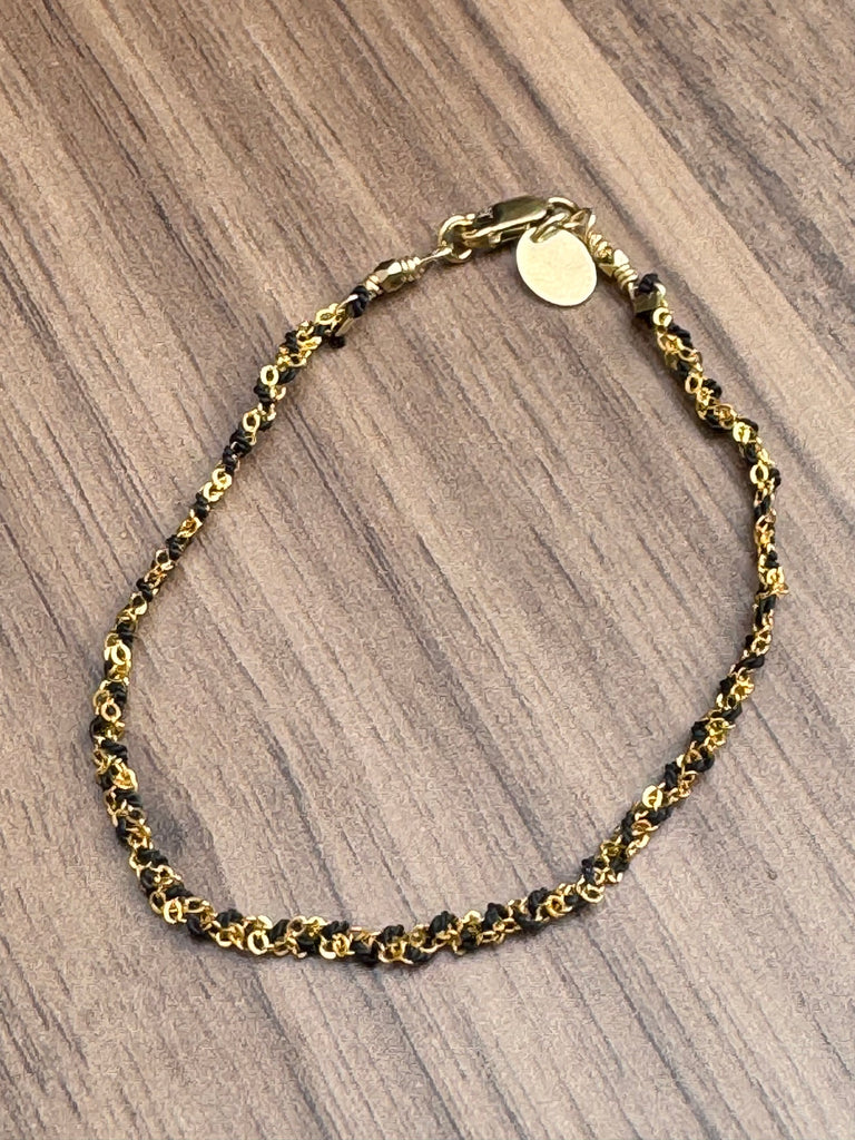 Gold Filled Threaded Chain Bracelet Black