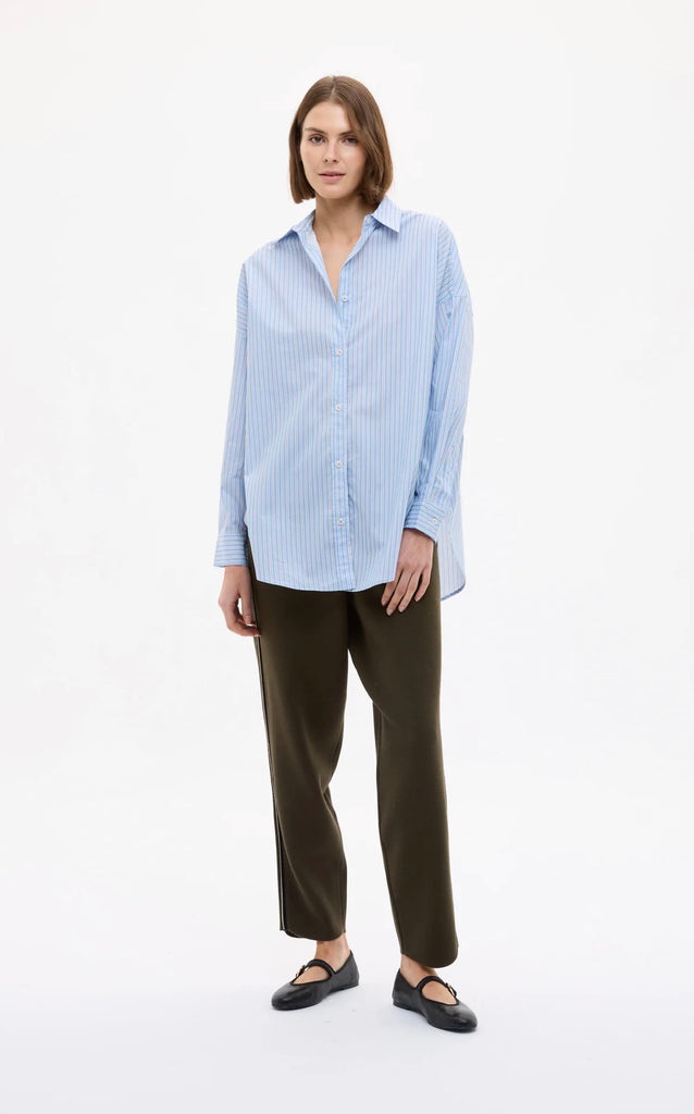 Mara Oversized Stripe Shirt Sky Natural Navy