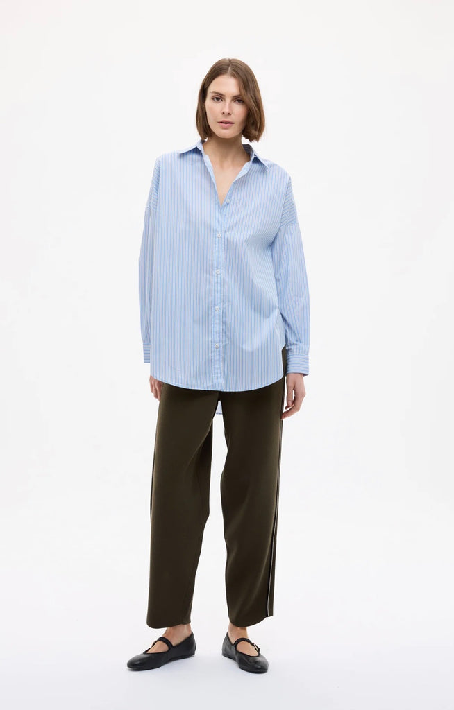 Mara Oversized Stripe Shirt Sky Natural Navy