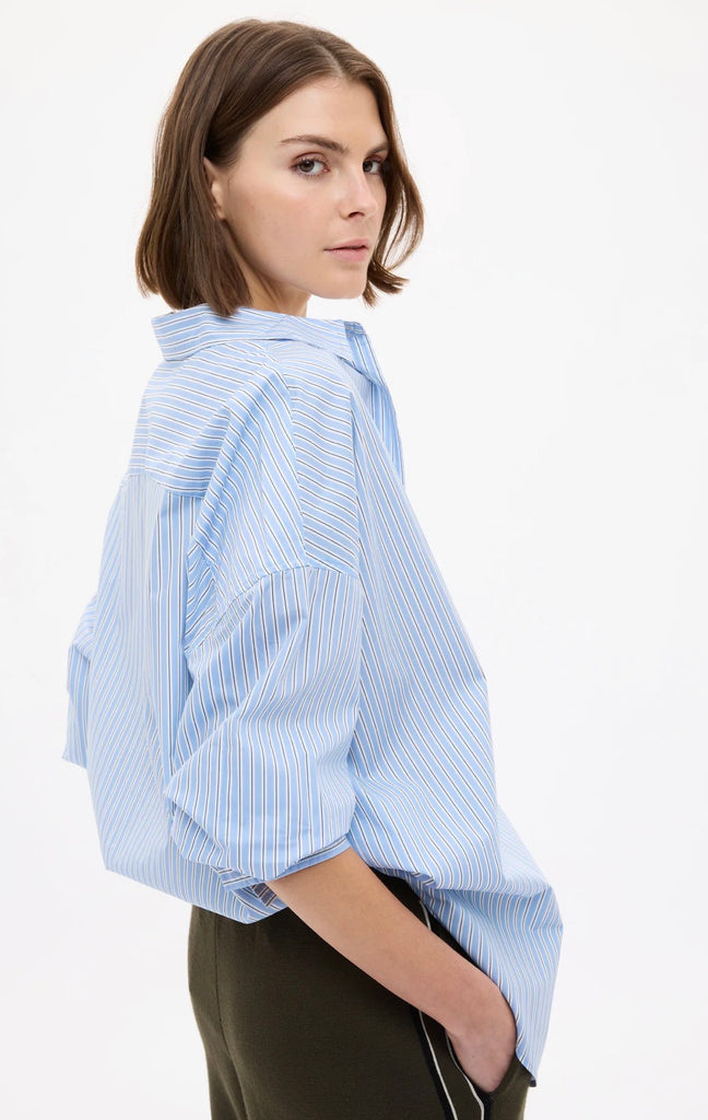 Mara Oversized Stripe Shirt Sky Natural Navy