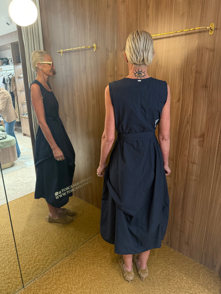 Inlay Cotton Dress Navy