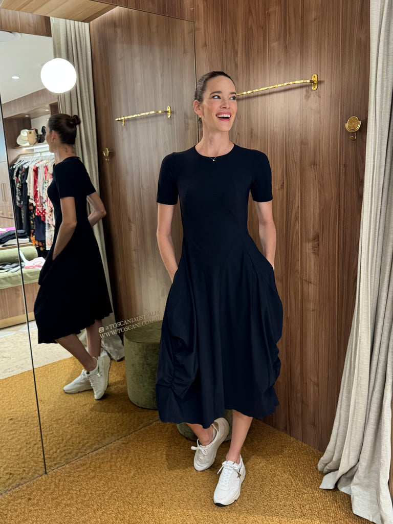 At-length Short Sleeve Dress Navy