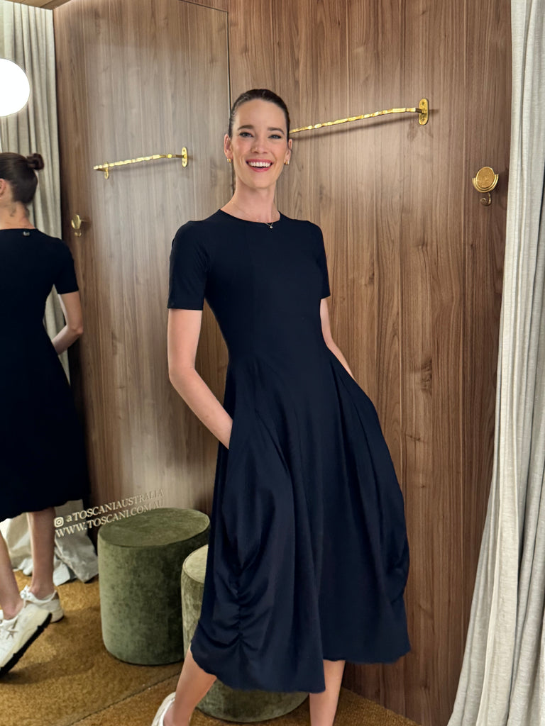 At-length Short Sleeve Dress Navy