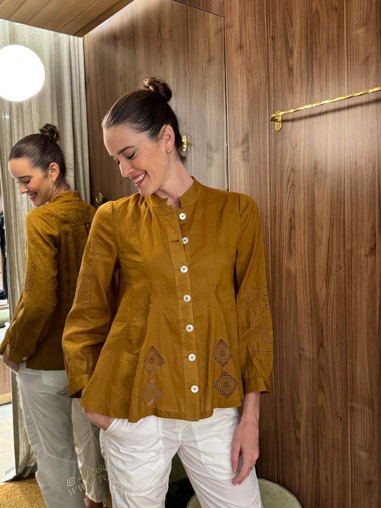 Sequential Embroidered Shirt Tan
