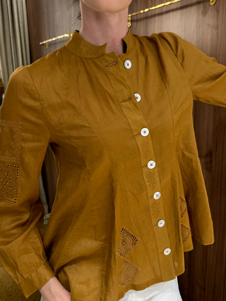 Sequential Embroidered Shirt Tan