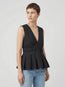 Stretch Cotton V Neck Pocket Blouse Black
