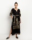 Long Feather Embroidered Dress Black Gold