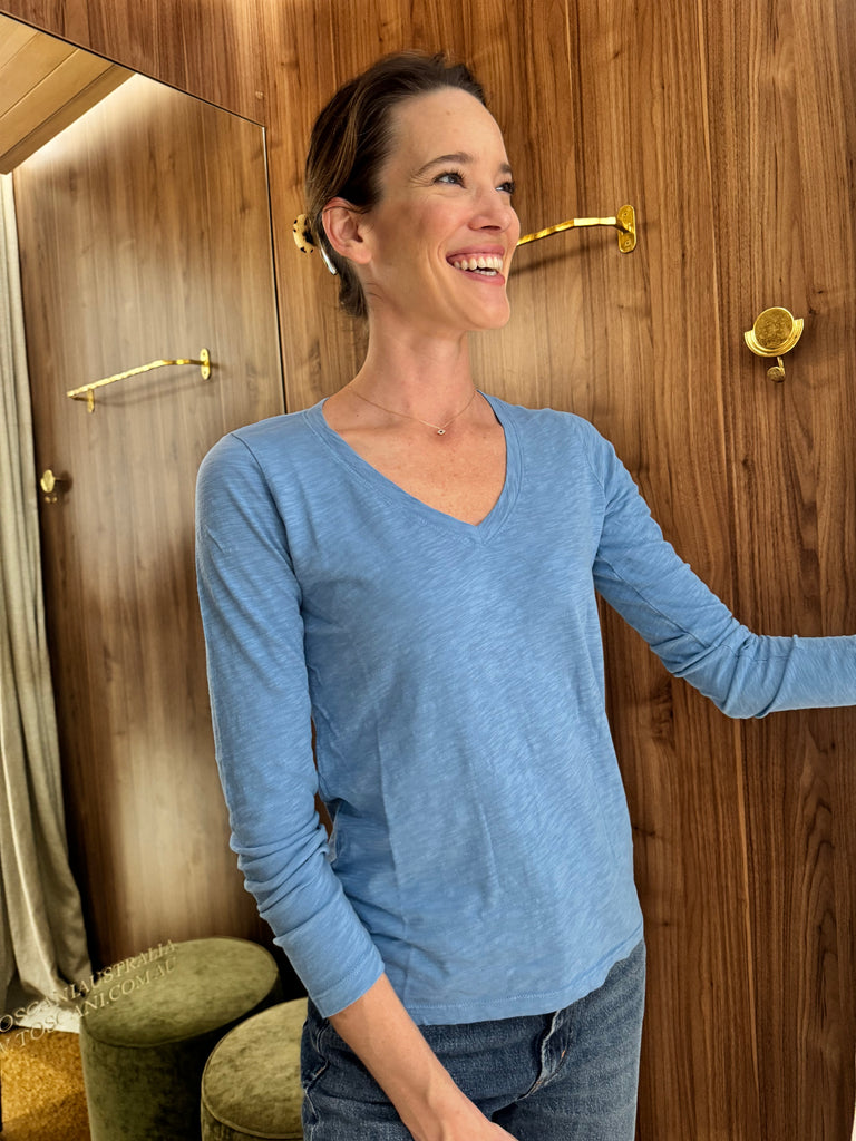 Blaire V Neck Long Sleeve Tee Pacific
