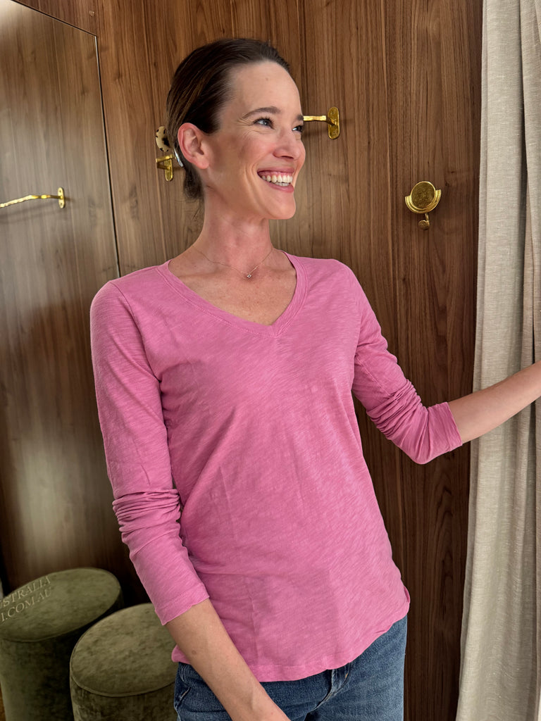 Blaire V Neck Long Sleeve Tee Zinnia