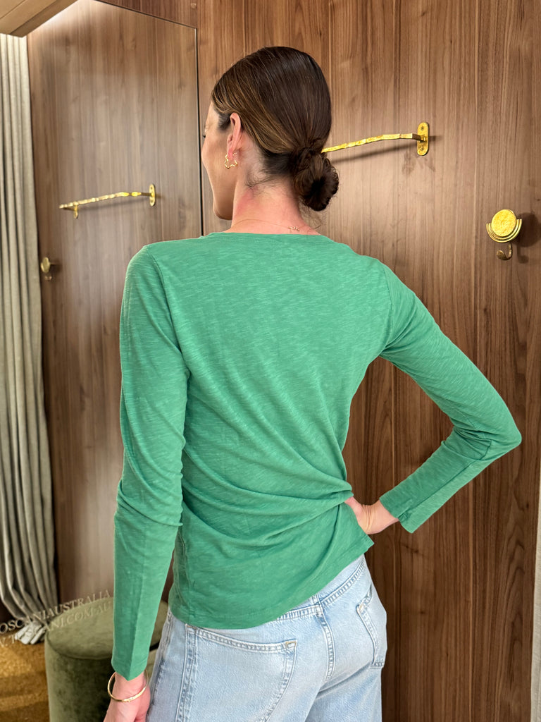 Blaire V Neck Long Sleeve Tee Emerald Green