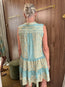 Short Sleeveless Embroidered Dress Sea Green Gold