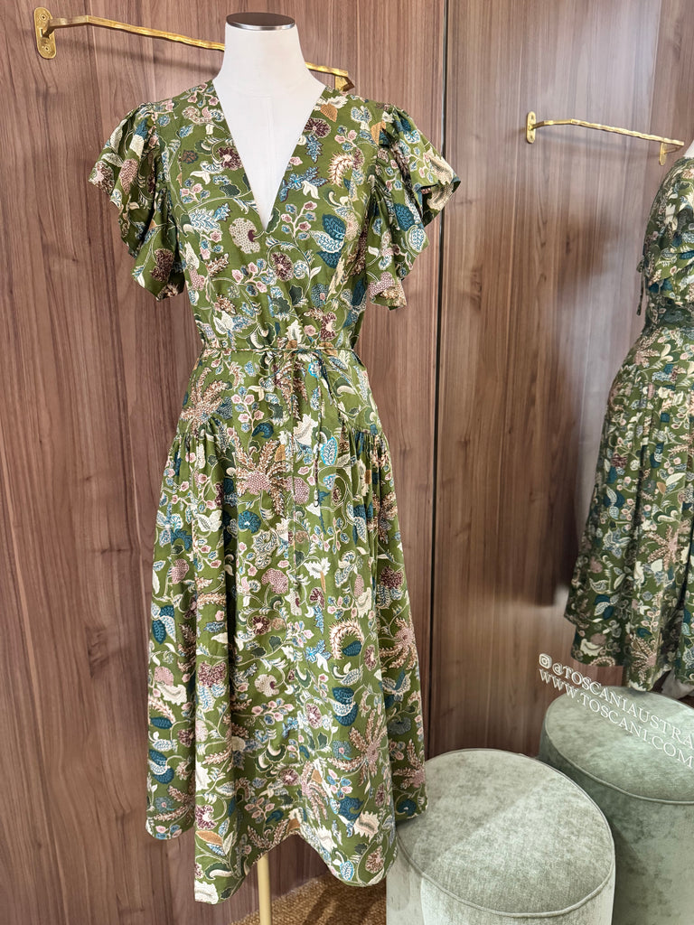 Darya Drop Waist Midi Dress Lichen