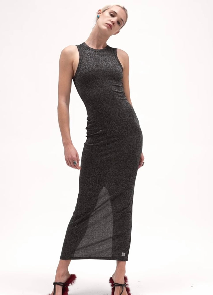 Metallic Ribbed Maxi Dress