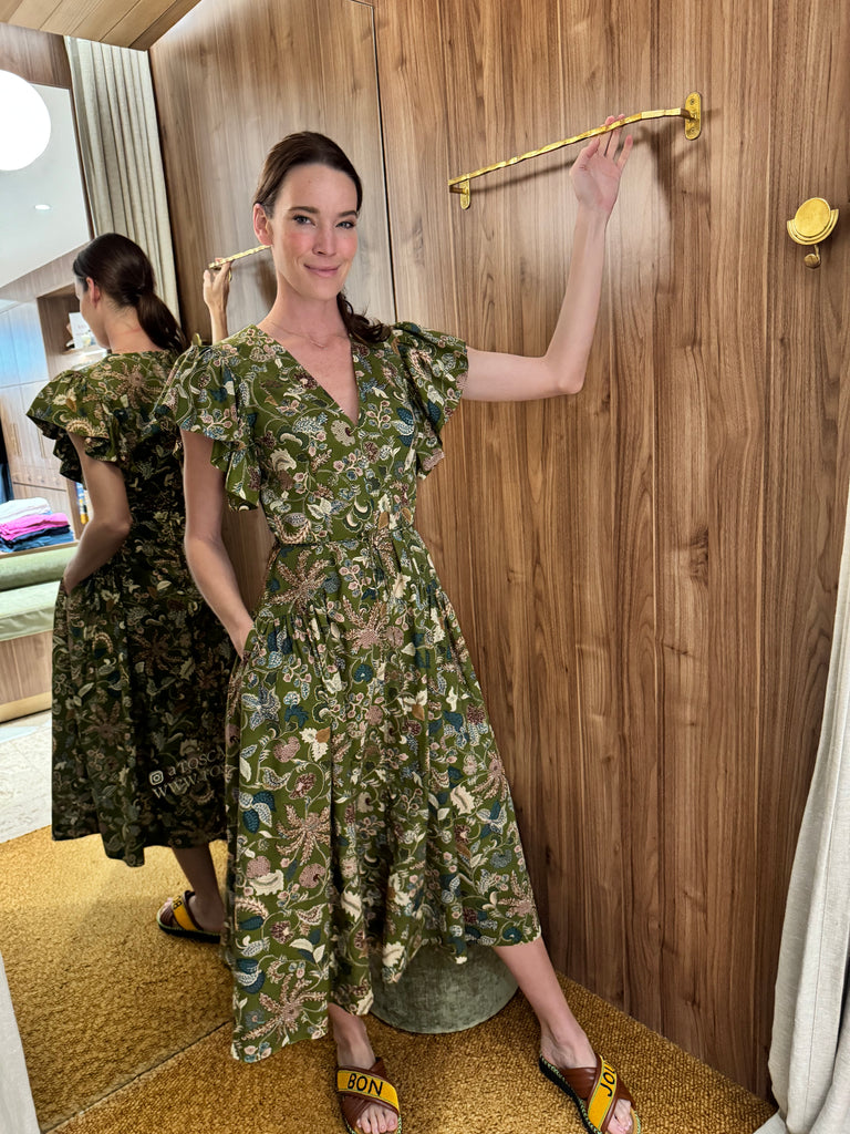 Darya Drop Waist Midi Dress Lichen