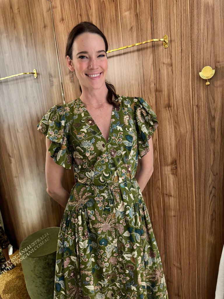 Darya Drop Waist Midi Dress Lichen