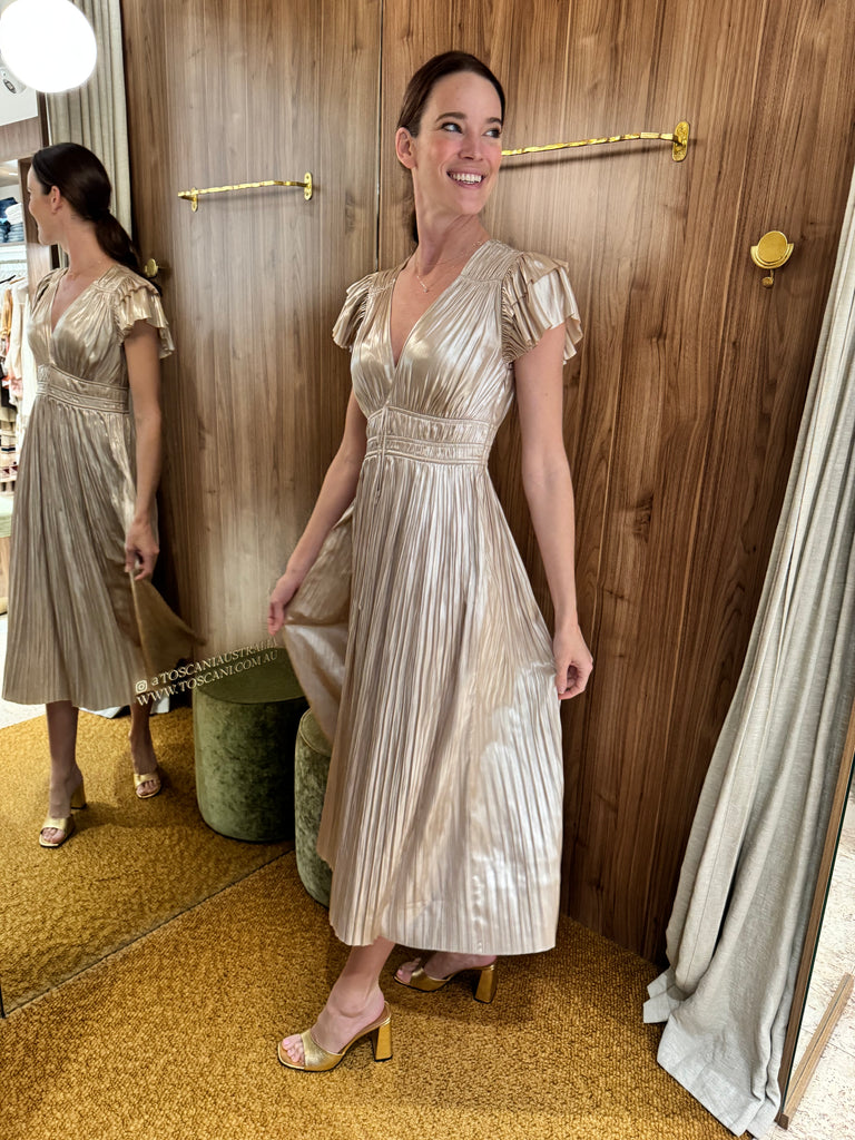 Patrice Flutter Sleeve Midi Dress Opal