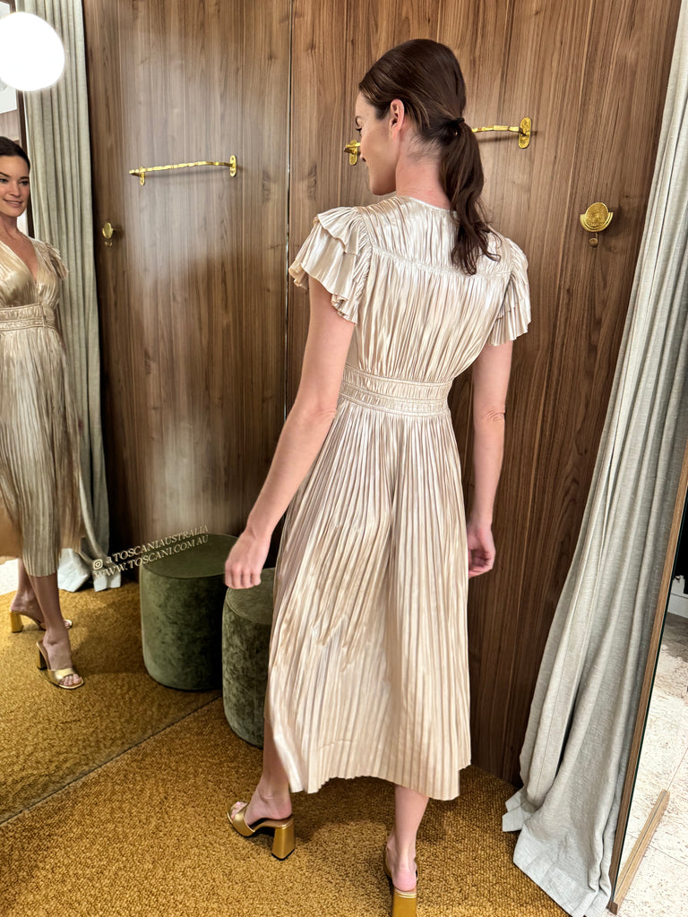 Patrice Flutter Sleeve Midi Dress Opal